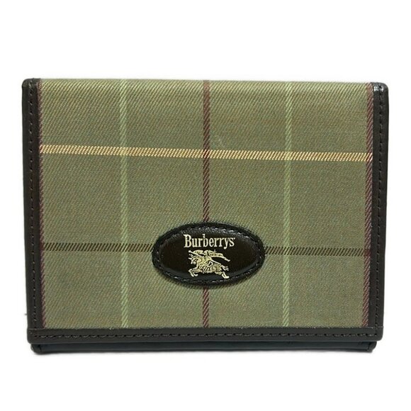 Auth Burberry's Khaki Beige Dark Brown Multi Nylon Leather Pass Holder - Picture 1 of 7